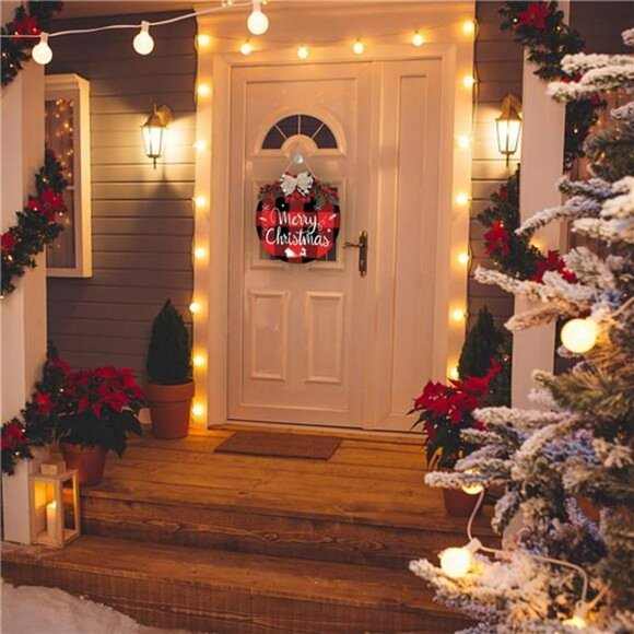 Merry Christmas Decoration Wreath, Merry Christmas Sign Front Door Decoration - Picture 2 of 6